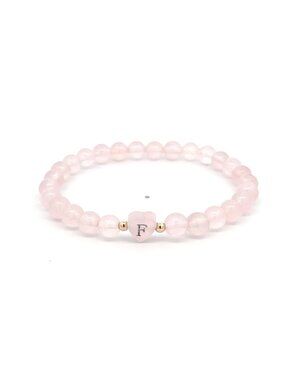 Personalized Gemstone Heart Initial V Beaded Stretch Bracelet 14k Solid Gold